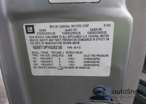 2004 Buick Rainier Cxl Plus z USA, uszkodzony, nr VIN 5GAET13P742302120